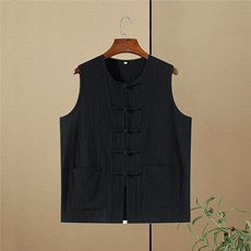 夏季风棉麻背心盘扣中式复古透气无袖马甲MK19-P35，男装背心/马甲，星座217-5
