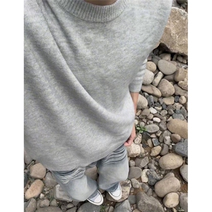 浅灰色圆领毛衣男款秋冬美式慵懒高级感针织衫内搭打底衫 M5020图片