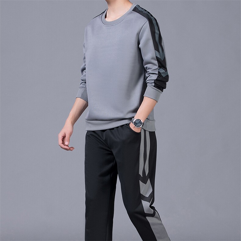 卫衣男衣服纯色连帽长袖运动套装男士春装宽松上衣套头外套三家套,男装休闲套装,电商B212（原钱塘6029）