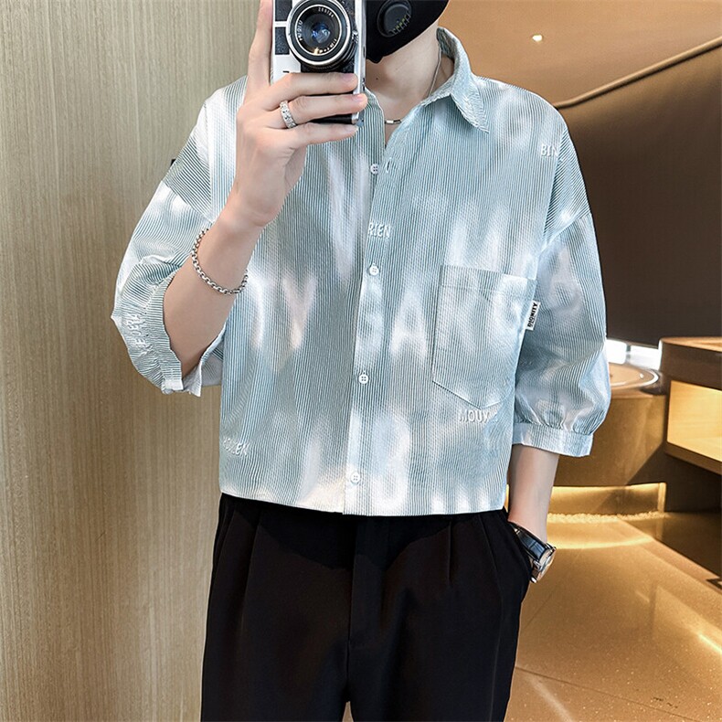 社会小伙2025春季新款衬衫男士高品质七分袖打底衬衫男901C13P58,男装衬衫,星座901