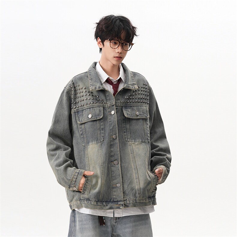 【现货】XZ1218(原611-3)WT8644特价P65美式个性铆钉牛仔外套,男装工装外套,星座1218（原611-3）