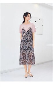 新货夏新款假两件套连衣裙,女装连衣裙,觅处