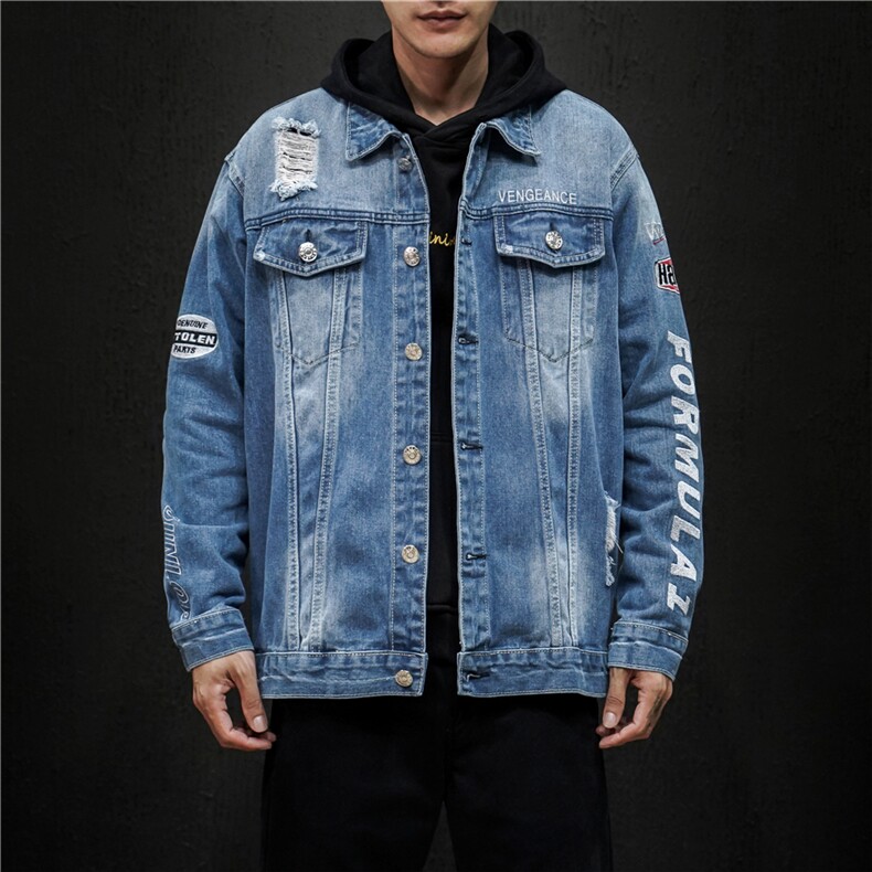 jk818-p80M-5XL黑墙ins牛仔夹克绣花破洞大码男日系CITYBOY,男装夹克,星座103A