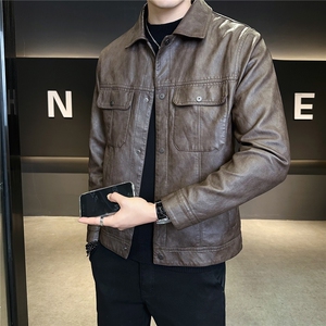 加绒加厚皮夹克男秋冬季2025新款工装口袋外套 A313-8861-P148图片