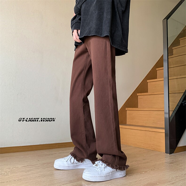 B221 美式ins高街小众情侣款毛边微喇牛仔裤 LK23004-P55 控78图片
