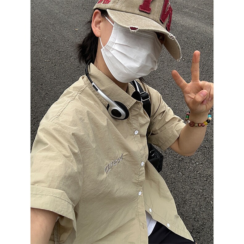 夏季新款速干短袖刺绣衬衫潮流港风宽松百搭男半袖CS285-P35,男装T恤,星座301C-5