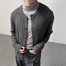 老钱风羊毛混纺麻花针织开衫毛衣秋冬基础百搭扭绳慵懒风毛衣外套，男装针织衫/毛衣，四季星座505