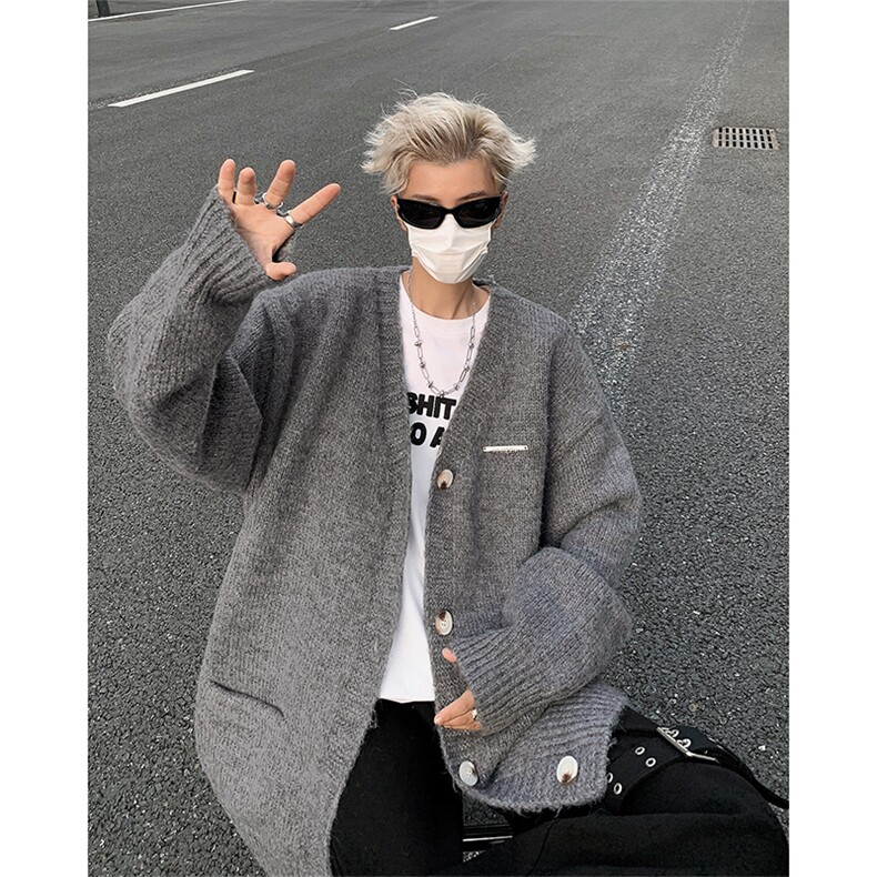 秋冬新款复古宽松V领毛衣外套男女软糯百搭针织开衫上衣92211-p53,男装针织衫/毛衣,星座1008