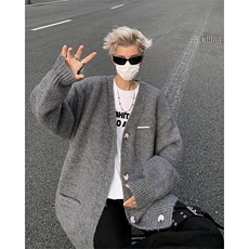 秋冬新款复古宽松V领毛衣外套男女软糯百搭针织开衫上衣92211-p53，男装针织衫/毛衣，星座1008