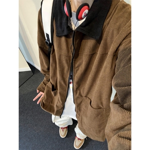 潮流休闲大码宽松情侣灯芯绒平绒拼色夹克J7198-P47【特价】图片