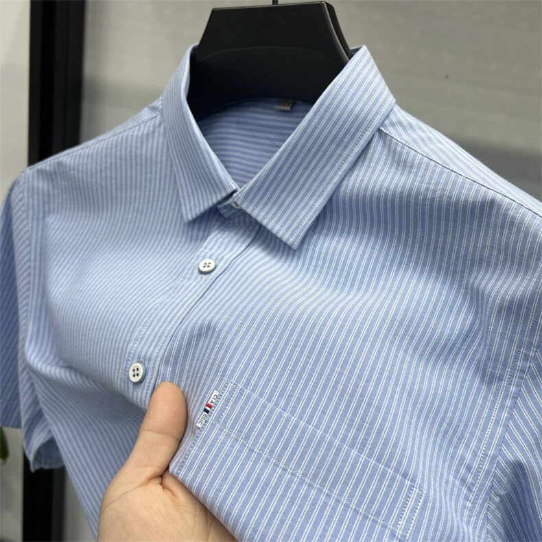 FN824827牛津纺男士纯棉竖条纹商务休闲衬衫手拍图大货主推,男装衬衫,钱塘207-1