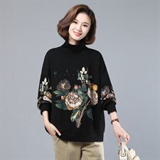 2020冬季新款高领磨毛印花套头卫衣加厚保暖百搭卫衣，女装卫衣/绒衫，简韵佳