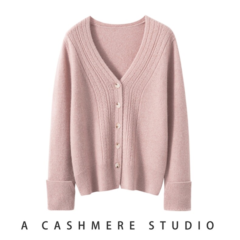 秋冬新款纯色v领开衫时尚休闲风，女装羊绒衫，臻维羊绒