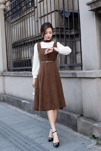 【现货】新款拼接灯芯绒连衣裙,女装连衣裙,萱萱家