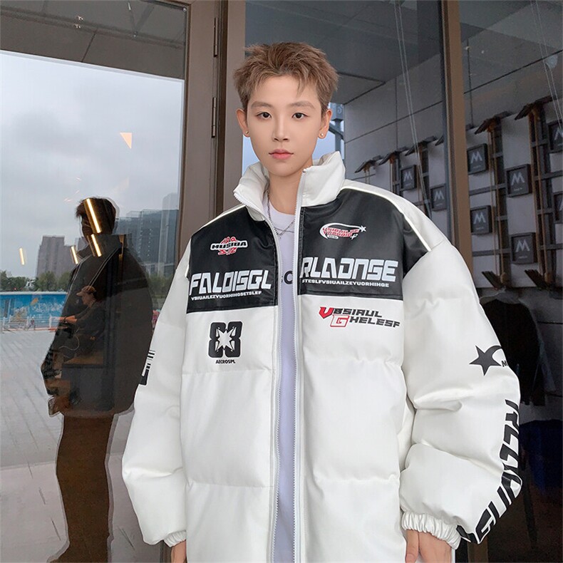 新款美式PU皮棉衣冬季加厚棉服潮牌机车外套ins男M6615-P128控168,男装棉衣,星座307A