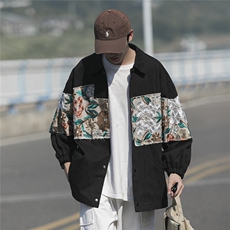 1港风休闲宽松刺绣潮拼接翻领工装大码M-5XL夹克男7568P85控118，男装夹克，星座226-2