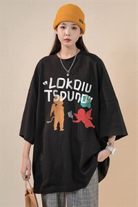 中性风  春夏新款宽松卡通印花休闲短袖T恤T6025 P25控38图片