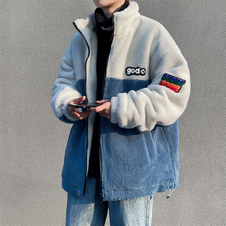 F03-P522024新款冬季羊羔绒外套男潮牌保暖拼接撞色立领情侣装，女装短外套，星座512-6