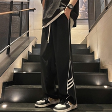 直播数据款春季新款撞色侧条纹伞兵裤宽松直筒休闲裤K503-P32，男装休闲裤，星座914-3