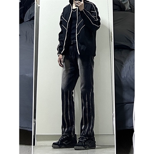 美式ins高街hiphop微喇扎染牛仔裤货号K2313P55控78图片