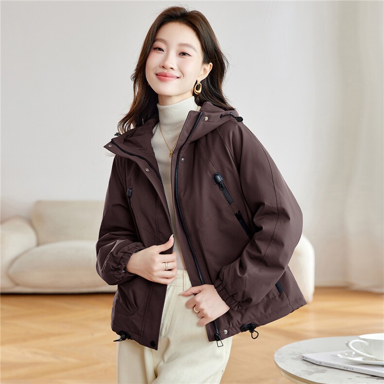 休闲连帽加绒加厚派克服外套女2025秋冬新款小个子短款宽松冲锋衣,女装棉衣/棉服,沐七七