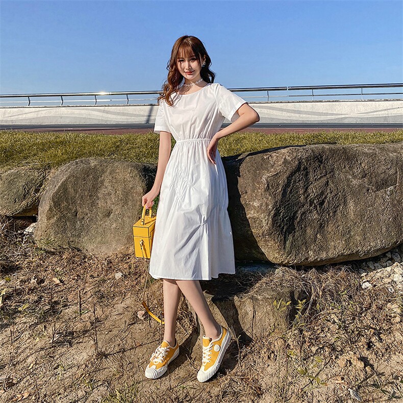 【现货】2021夏装新款褶皱纯色连衣裙166-1007P70,女装连衣裙,茜茜公主