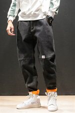 2019冬季新款马切达日系大码宽松加绒加厚男拼接牛仔裤K3071-P50，男装牛仔裤，电商A001