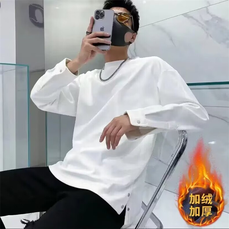 青少年休闲套头宽松型纯色潮圆领长袖小众设计感衬衫袖卫衣燕尾男,男装T恤,星座1013