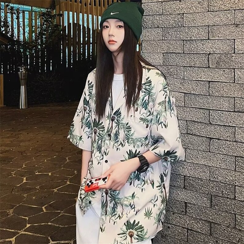 夏季衬衫男女短袖韩版潮流印花百搭2024新款ins宽松外套CY857-P29图片