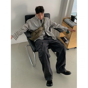翻领竖条纹衬衫男春款日系高品质轻熟风休闲痞帅长袖衬衣823P50图片