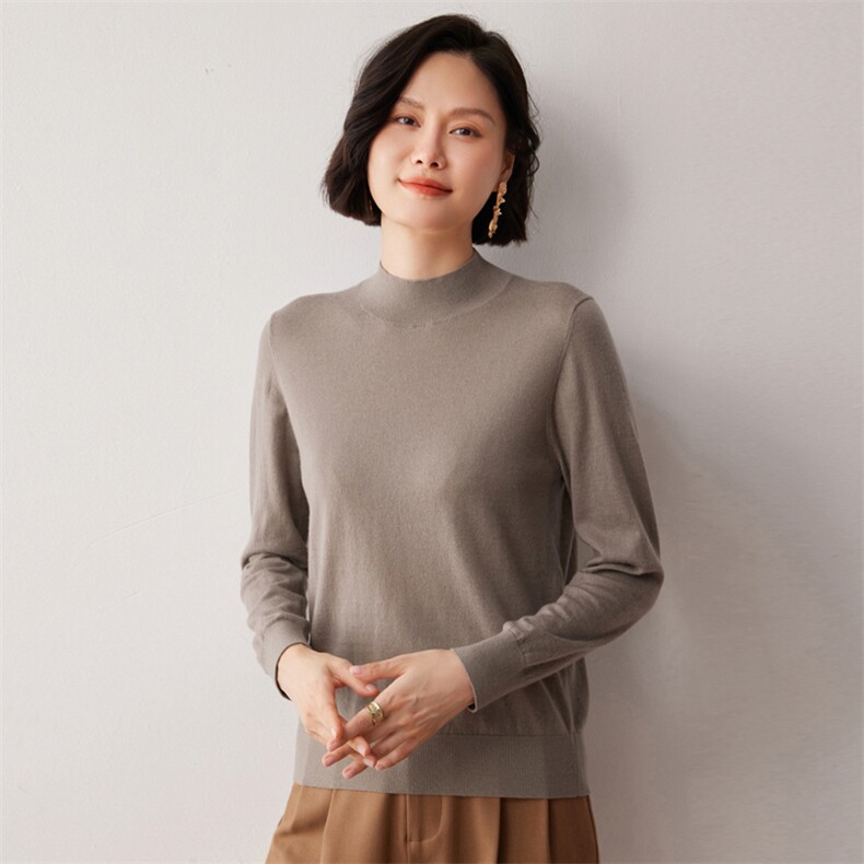 秋冬新款洋气时尚百搭显瘦女款半高领35%山羊绒衫,女装羊绒衫,艾巧羊绒