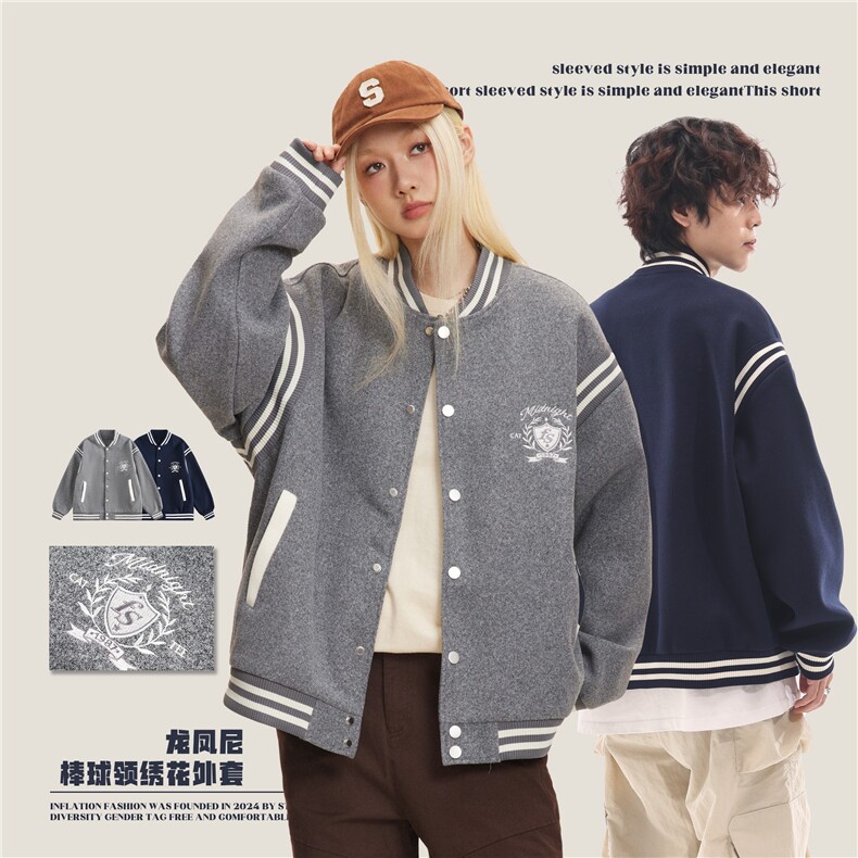 2025秋龙凤呢620G绣花棒球服外套--5553模特图图片
