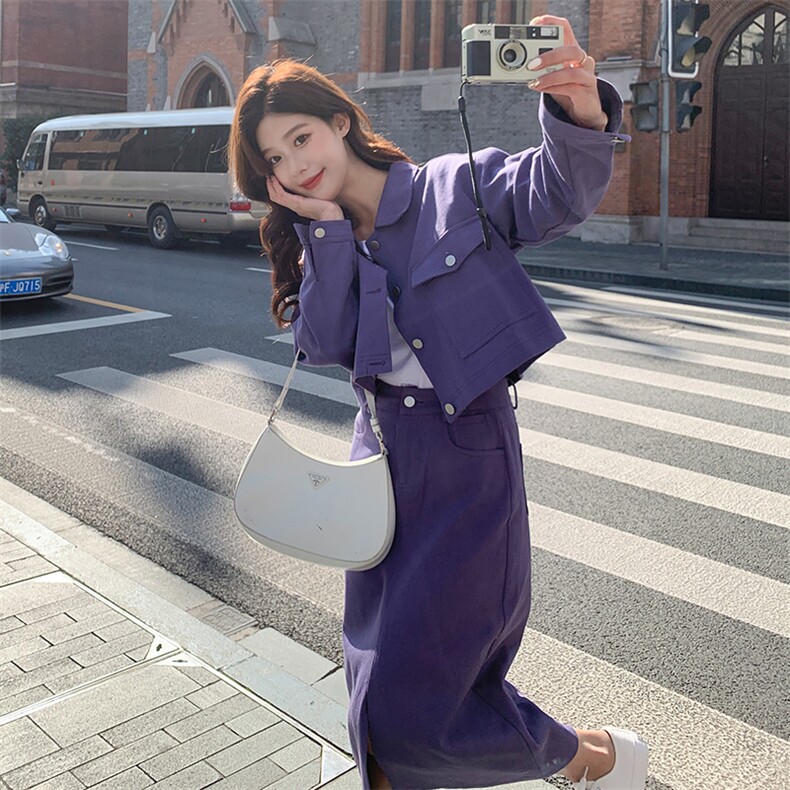 A9806紫色牛仔套装批155控238,女装套装/套裙,浙宝305