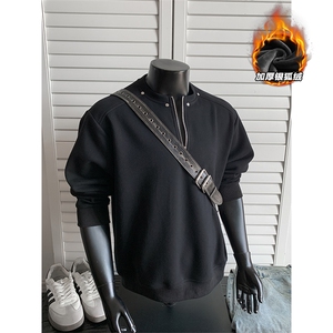 450g重磅曼巴棉铆钉半拉链加绒银狐绒卫衣男W5198J加绒-特P50控98