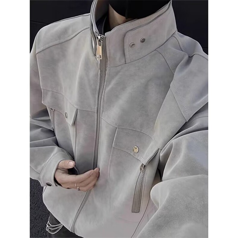 棒球领夹克男士皮衣韩版潮流休闲工装外套青年茄克衫上衣网图，男装皮衣，星座302B-2