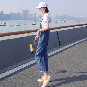 裤子2021年夏季常规九分裤口袋韩版背带图片