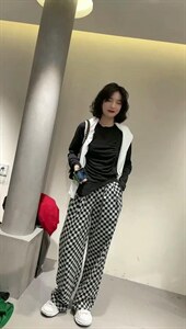欧货格子阔腿裤图片