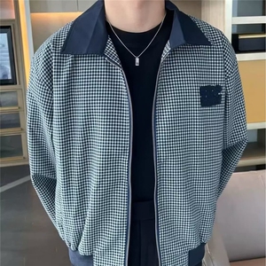 美式复古格纹翻领撞色夹克男女秋季新款潮牌宽松百搭外套AJK727图片