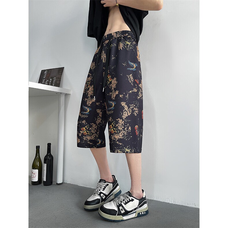 2025新款沙滩七分裤蝶恋花数码印花八分裤男女休闲花裤衩2579-P30,男装休闲裤,星座207
