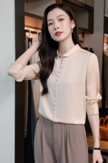 杭州纯色重磅真丝衬衫女2026年春装花边领气质长袖衬衣真丝上衣，女装衬衫，阿舍尔精品