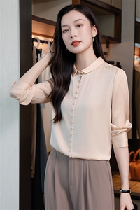 杭州纯色重磅真丝衬衫女2026年春装花边领气质长袖衬衣真丝上衣图片