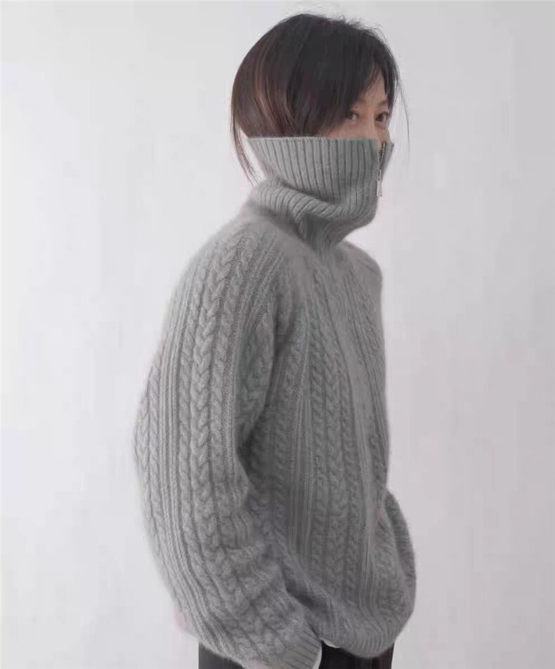 2025年秋季新款百搭女士高翻领麻花针织衫,针织衫/毛衣,硕彦羊绒