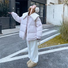 现货！2025冬毛领拼接淡紫色90绒羽绒服2C056-7103-P315控478，女装羽绒服，2C056
