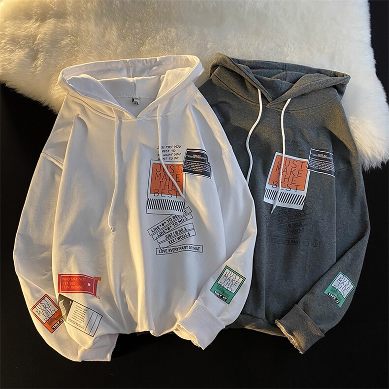 WY2121-P35加绒款-P40纯棉连帽卫衣男大码运动帽衫宽松薄外套男,男装卫衣,电商A040