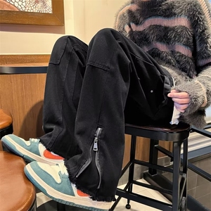 拉链牛仔裤男女ins潮牌复古裤子中性宽松高街阔腿长裤NK1232-P45图片