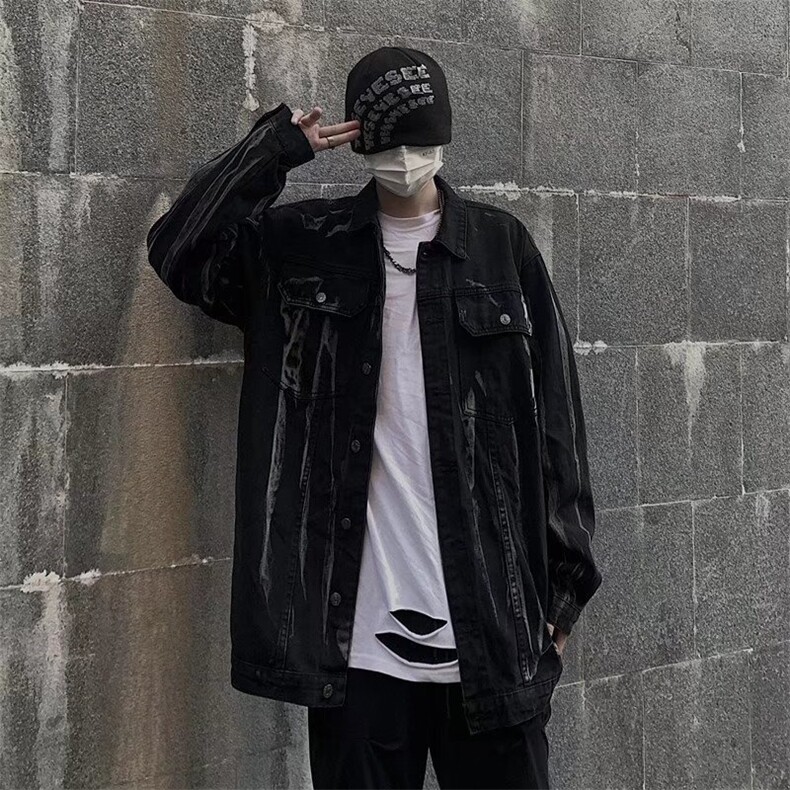 高街美式街头水洗扎染牛仔外套2024新款宽松男女夹克~JK549-p70,男装夹克,星座601-2