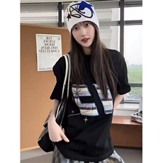 潮牌美式复古苹果小猫咪刺绣短袖t恤女纯棉宽松上衣T295，男装T恤，星座1116A（原606A-3）