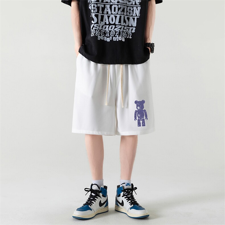 HD74242-P22 华夫格短裤男大码宽松五分裤男直筒中裤图片