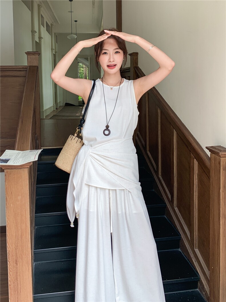 套装女新款流行无袖上衣阔腿裤巨好看的夏装三件套,女装套装/套裙,秀美人生