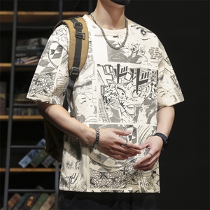 潮牌发泡印花圆领短袖男士T恤休闲时尚夏季薄款宽松大码夏装半袖图片